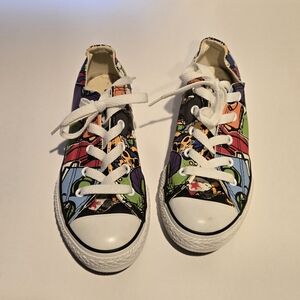 Kids Multicolor Cartoon Grafitti Canvas Low-Top Sneakers - White Laces